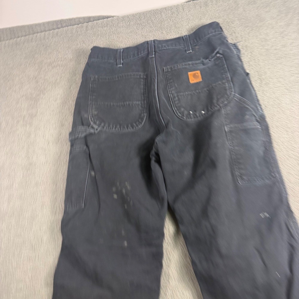 Carhartt B111-BLK Flannel Lined Distressed Carpenter Pants Black 34x34 Mens